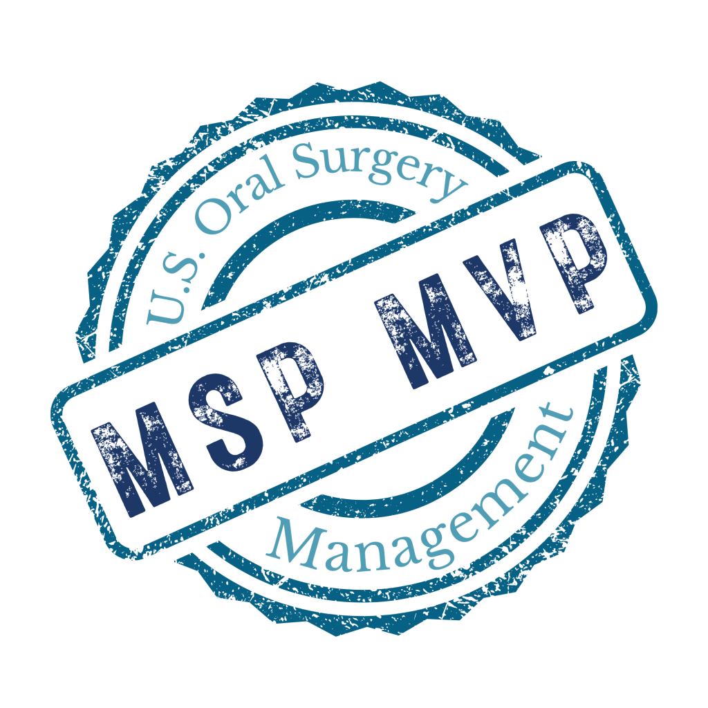 Logo representing the partnership between TST and U.S. Oral Surgery Management (USOSM), recognizing TST as the standard Managed Service Provider (MSP) for USOSM clients. The design features the words “U.S. Oral Surgery Management” and “MSP MVP” in a circular badge style.