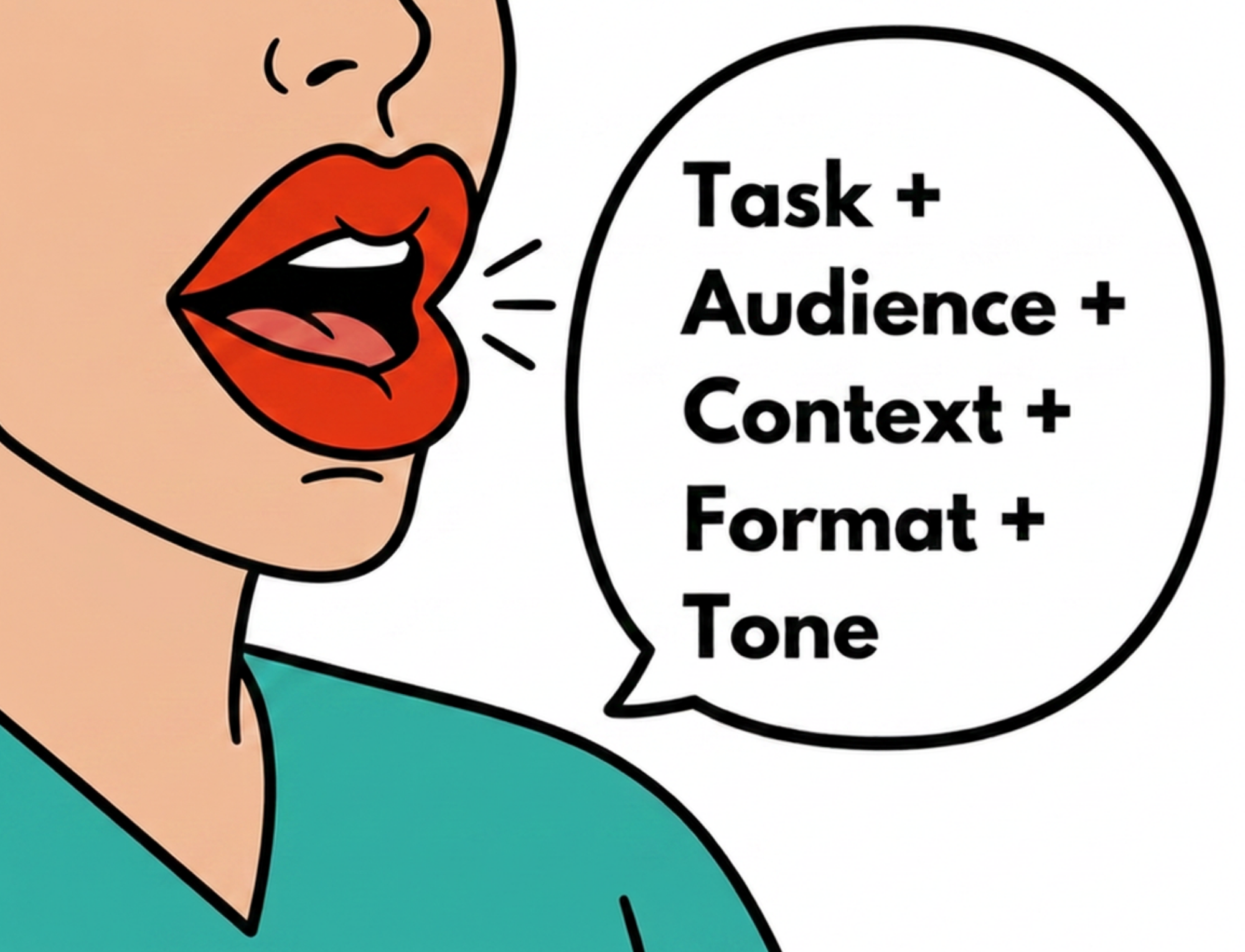 Woman's mouth sharing the five-part formula